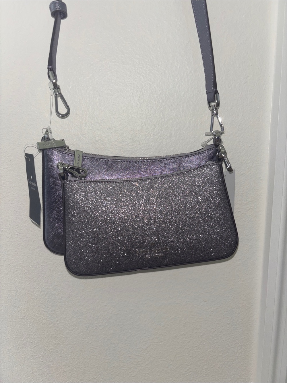 kate spade Glitter Two-Pocket Crossbody in Shimmering Purple